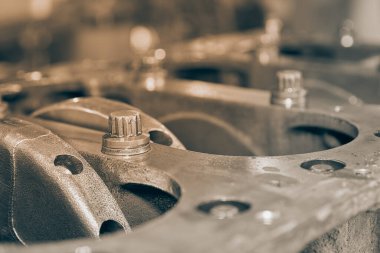 Sol Çerçeve Siyah ve Beyaz Silindir Block Bolt ve Crankshaft ve Motor Yağı Lekesi