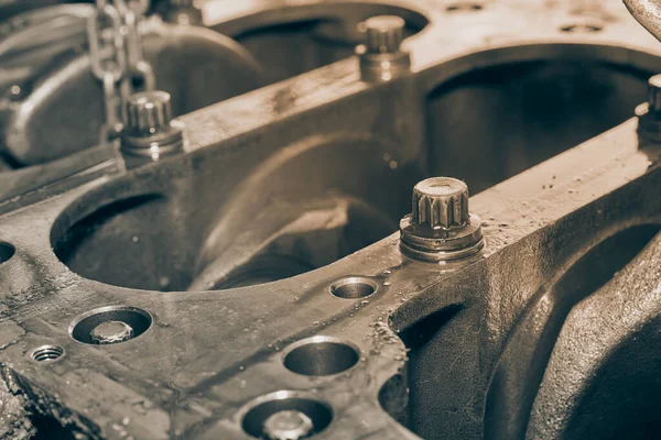 Siyah ve Beyaz Geniş Görünüm Sağ Çerçeve Silindiri Kilidi ve Crankshaft ve Motor Yağı Lekesi