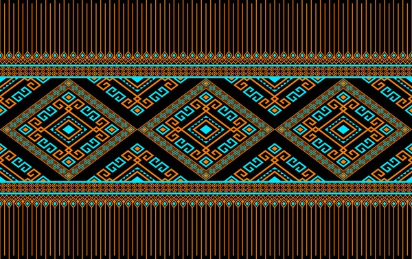 Orange Turquoise Native Tribal Seamless Pattern Black Background Symmetry Rhombus - Stok Vektor