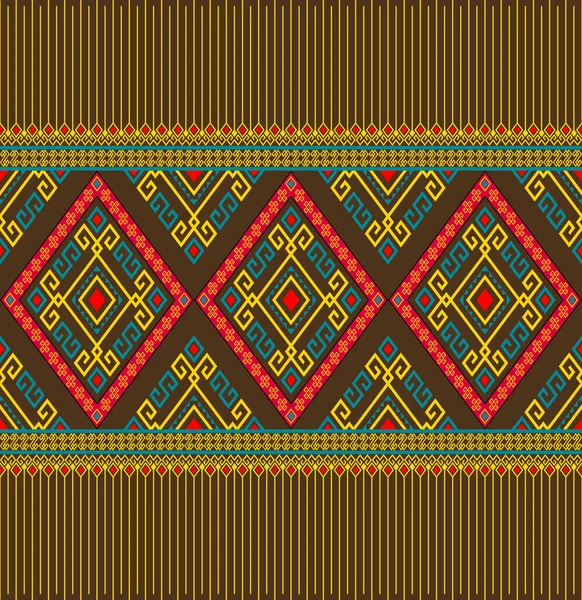 Gelbgrüne Ethnische Oder Einheimische Nahtlose Muster Auf Braunem Hintergrund Symmetrischer — Stockvektor