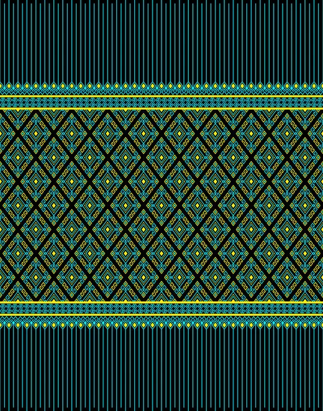 Turquoise Yellow Native Ethnic Seamless Pattern Black Background Symmetry Rhombus — 스톡 벡터