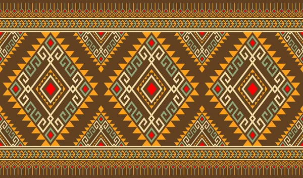 Beige Grün Orange Symmetrie Geometric Ethnic Seamless Pattern Design Auf — Stockvektor