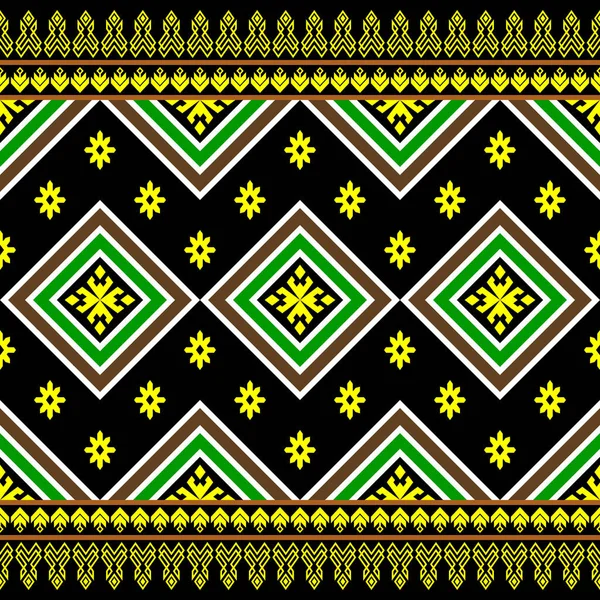 Brown Green Symmetry Geometric Square Ethnic Seamless Pattern Design Black — Stock vektor