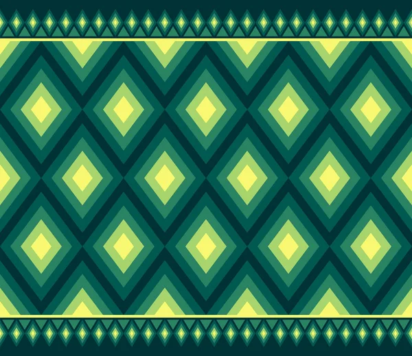 Yellow Dark Green Symmetry Rhomboid Geometric Ethnic Seamless Pattern Design — Stock Vector