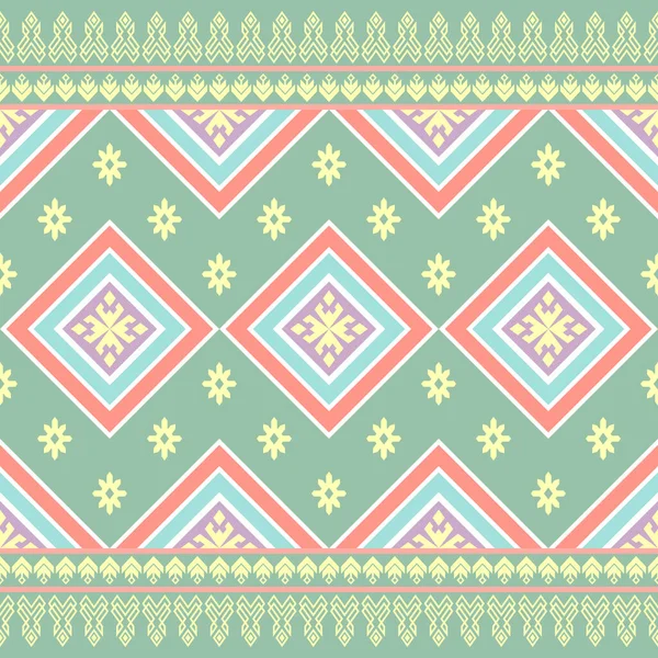 Green Pastel Symmetry Geometric Square Ethnic Seamless Pattern Design Eastern — Vector de stock