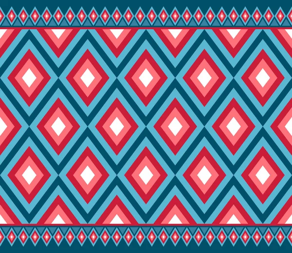 Red Blue Symmetry Rhomboid Geometric Ethnic Seamless Pattern Design Blue — Stock Vector