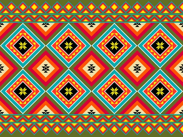 Orange Dark Green Symmetry Two Square Geometric Ethnic Seamless Pattern — Vector de stock
