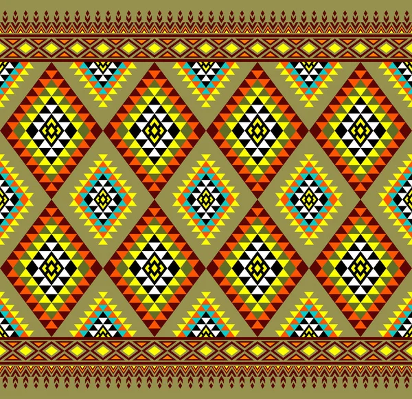 Yellow Green Symmetry Geometric Triangle Ethnic Seamless Pattern Design Flat — 图库矢量图片