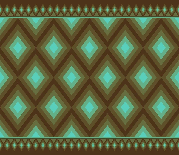 Dark Green Brown Symmetry Rhomboid Geometric Ethnic Seamless Pattern Design — Vector de stock