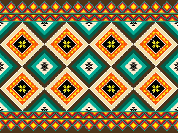 Orange Green Symmetry Two Square Geometric Ethnic Seamless Pattern Design — Stockvektor