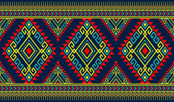 Yellow Green Red Symmetry Geometric Ethnic Seamless Pattern Design Blue — Vetor de Stock