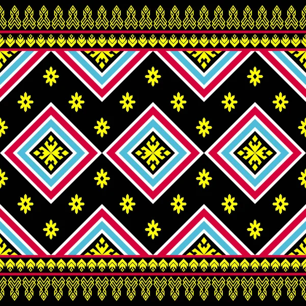 Red Blue Symmetry Geometric Square Ethnic Seamless Pattern Design Black — Archivo Imágenes Vectoriales