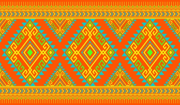 Yellow Green Symmetry Geometric Ethnic Seamless Pattern Design Orange Background — 图库矢量图片