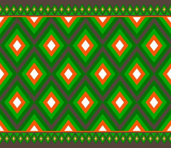 Orange Green Symmetry Rhomboid Geometric Ethnic Seamless Pattern Design Brown — 图库矢量图片