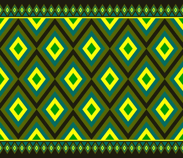 Yellow Green Symmetry Rhomboid Geometric Ethnic Seamless Pattern Design Dark — Stockvektor