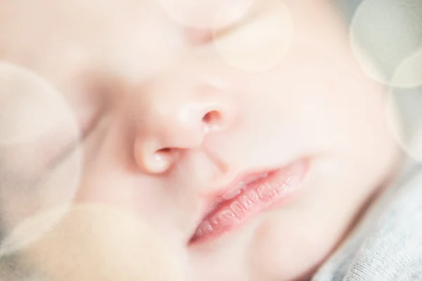 Cute newborn baby serie with pastel bokeh filter — Stock Photo, Image