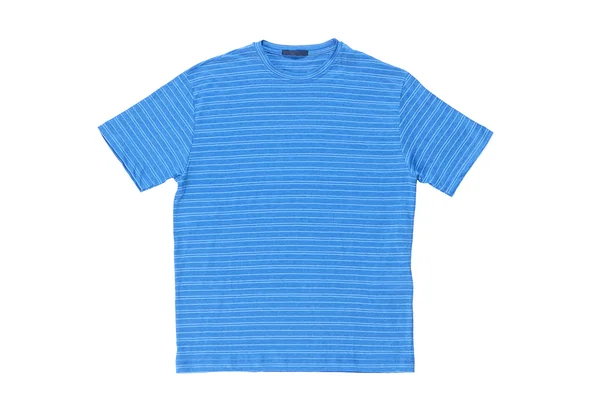 Blauw heren gestreept t-shirt is op witte achtergrond — Stockfoto