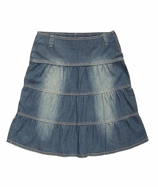 Blue denim skirt is on white background. — Stock Photo, Image