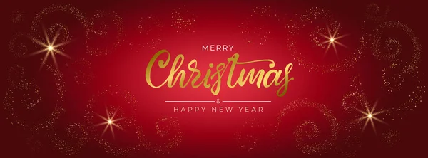 Mutlu Noeller ve mutlu yıllar 2022. Elle çizilmiş tebrik kartı, kırmızı arka planda altın parıltılı spiraller. Sosyal ağ kapağı için. Vektör illüstrasyonu