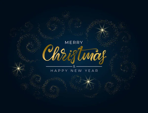 Mutlu Noeller ve mutlu yıllar 2022. Elle çizilmiş tebrik kartı ve buzlu desenler olarak parıldayan altın spiraller. Tatil davetiyeleri, afişler, posterler için. Vektör illüstrasyonu.