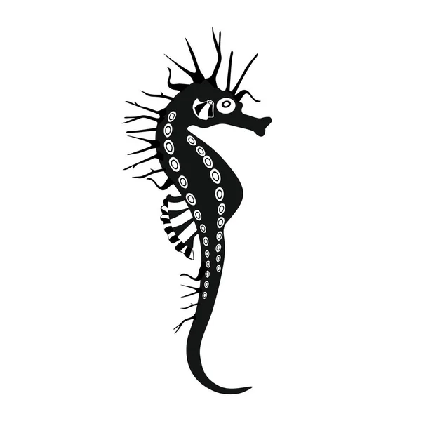 Beyaz arkaplanda deniz atı simgesi. Dövme tasarımı için güzel bir siluet, düğün kartı, moda süsleri, logo, çocuklar, desen. Vektör illüstrasyonu.