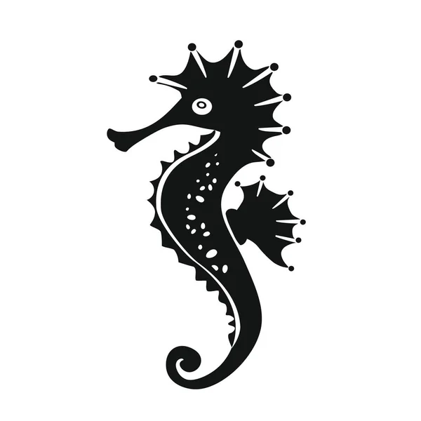 Beyaz arkaplanda deniz atı simgesi. Dövme tasarımı için güzel bir siluet, düğün kartı, moda süsleri, logo, çocuklar, desen. Vektör illüstrasyonu.