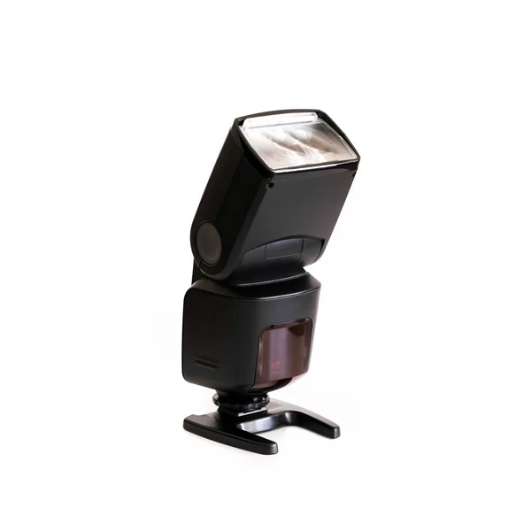 Camera Flash Mounted Hotshoe Stand Isolated White Background —  Fotos de Stock