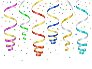 Confetti and serpentines, party curled streamers clipart