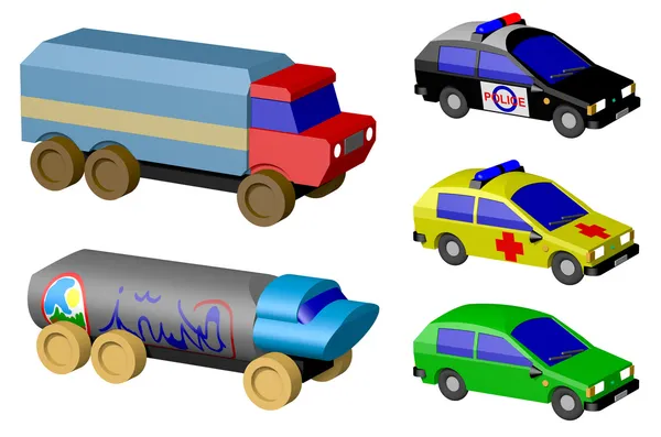 Automobili giocattolo isolato su sfondo bianco, reso — Foto Stock