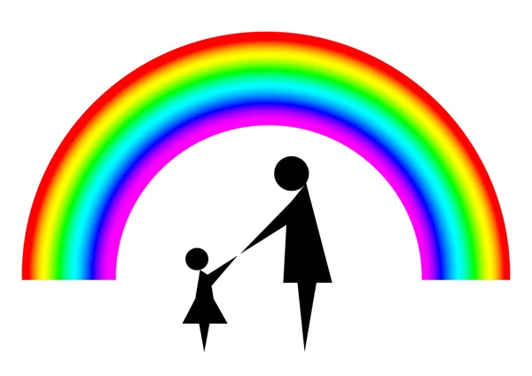 Madre e bambino con sfondo arcobaleno — Vettoriale Stock
