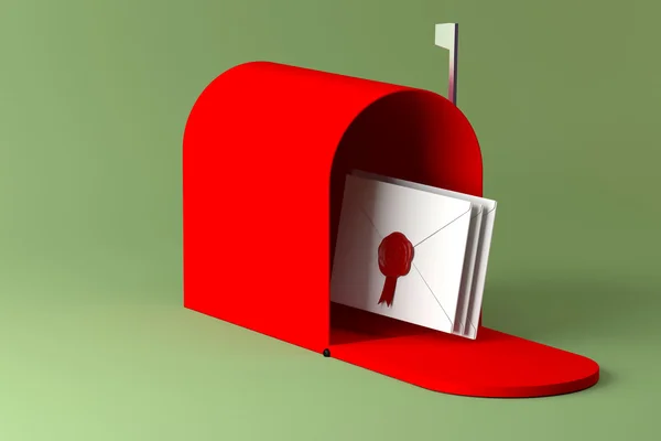 Red mailbox and letter — Stock Photo, Image