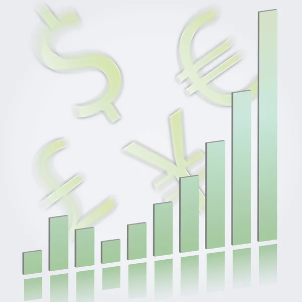 Grafico a barre ascendente con simboli di valuta — Foto Stock