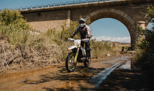 Almeria Spain May 5Th 2021 Motocross Riders Riding River Nature - Stock-foto