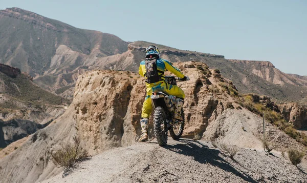 Almeria Spain May 5Th 2021 Motocross Rider Riding Tabernas Desert — Φωτογραφία Αρχείου