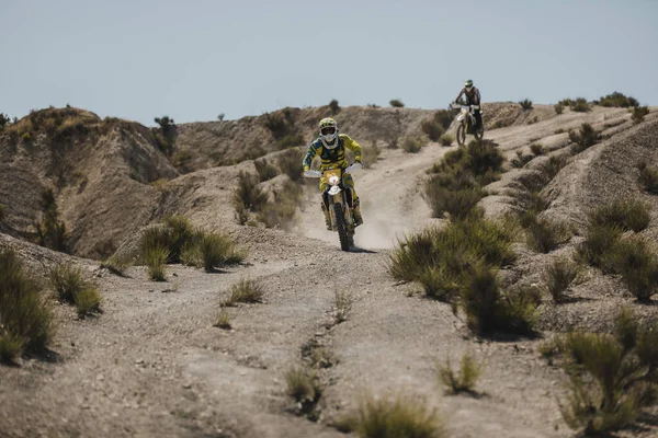 Almeria Spain May 5Th 2021 Motocross Riders Riding Downhill Tabernas — Φωτογραφία Αρχείου