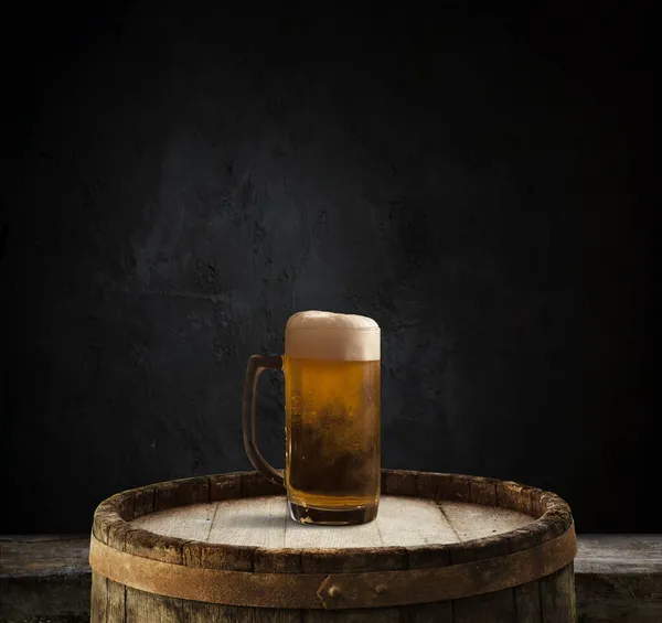 Oktoberfest Beer Barrel Beer Glasses Wheat Hops Wooden Table — Stock Photo, Image