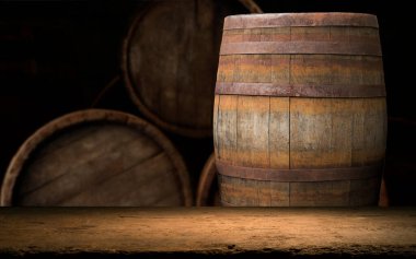 Çelik yüzük ile şarap için tahta fıçı. kırpma yolunu dahil.