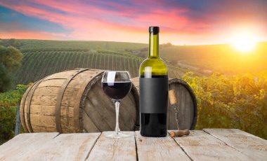 Olgun Şaraplık üzüm Toskana, İtalya üzerinde. Güzel şarap çiftlik, üzüm bağı. Gün batımı ılık ışık