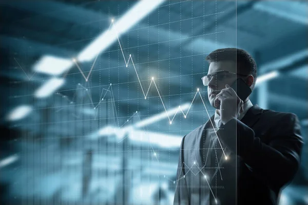 Financial Downturn Concepts Gain While Trading Businessman Talking Phone Looking — Fotografia de Stock
