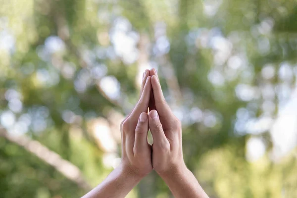Hands Folded Prayer Blurred Background — ストック写真