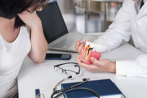 Doctor Shows Patient Dental Disease Model Office — Stock Fotó