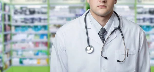 Doctor Pharmacist Blurred Pharmacy Background — Stock fotografie