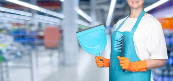 Cleaner Dustpan Brush Blurred Background — Fotografia de Stock