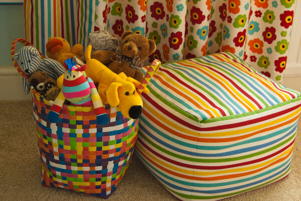 Basket of Plush Animal Toys