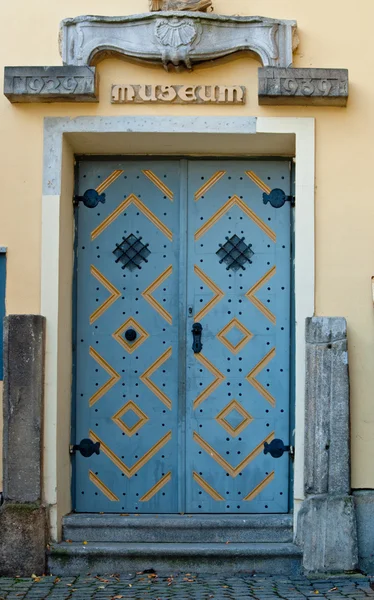 Blue Diamond Patterned Museum door Stock Image