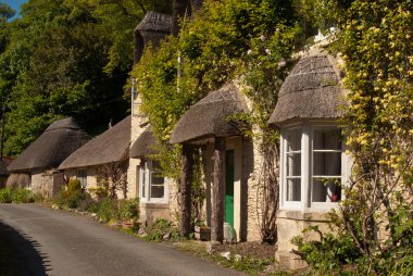 Thatched house by the road clipart