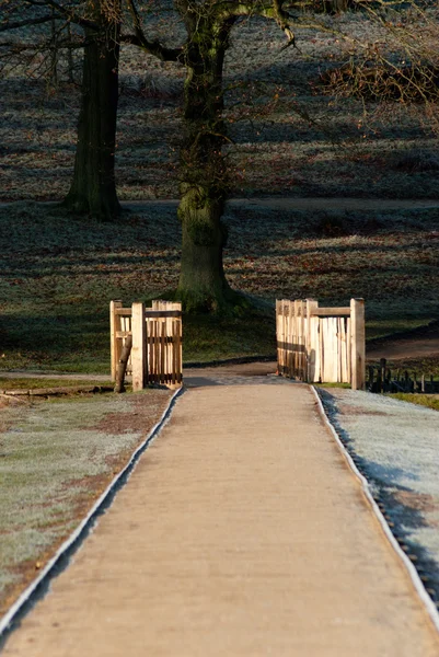 Sentier gelé menant à un pont Images De Stock Libres De Droits