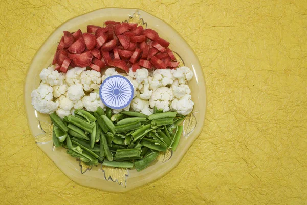 День Незалежності Індії Серпня Індійський Національний Прапор Триколор Овочів Краєвид — стокове фото