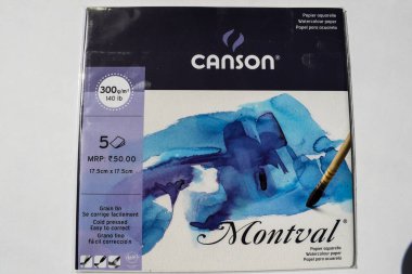 Canson markası Montaval suluboya Fransa 'da üretilen, Hindistan' da pazarlanan, dom sabitleyici şirket görüşü olmayan 300 gsm