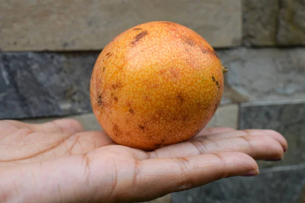 Persoon Die Passievruchten Hand Heeft Exotische Vruchten Van Passievruchten — Stockfoto